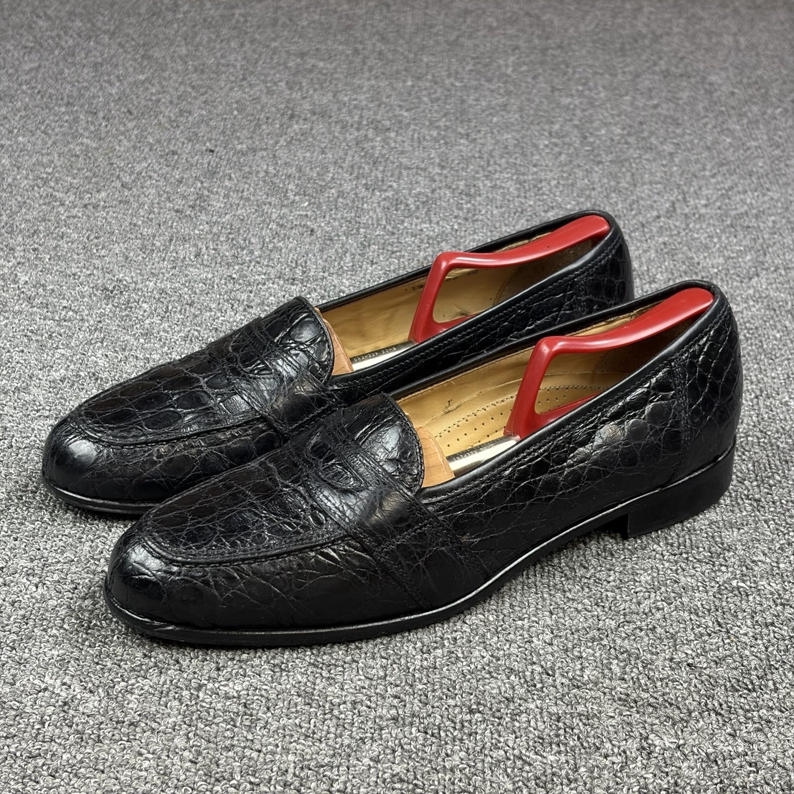 Zelli Genuine Crocodile Leather Penny Loafers Black Mens 10 M Made In Italy